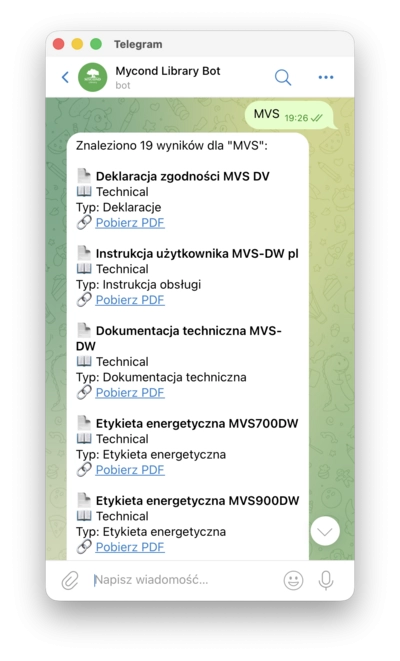 Bot Mycond Telegram — wynik wyszukiwania