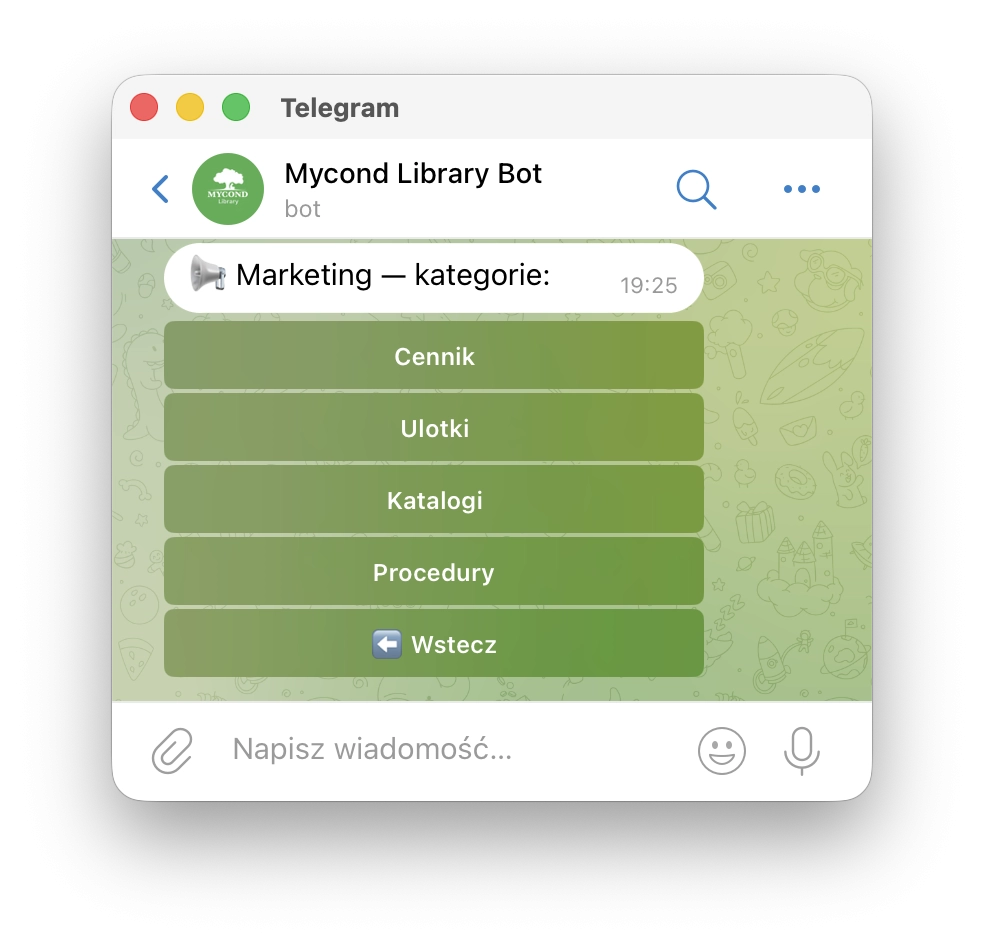 Bot Mycond Telegram — wybierz kategorię marketingową