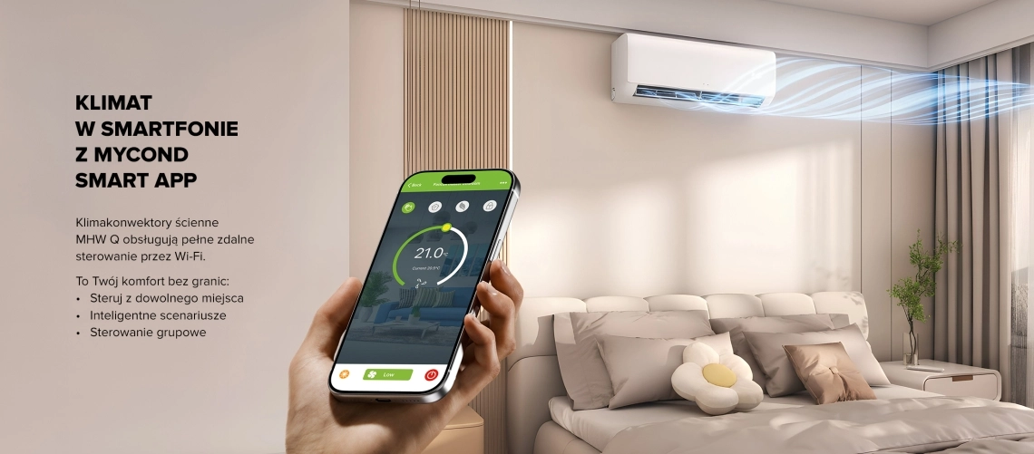 Klimakonwektory ścienne Mycond MHW serii Q z pilotem przez Wi-Fi