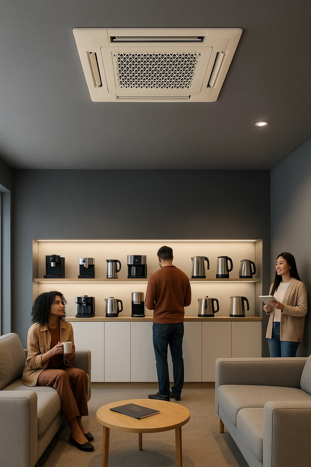 Showroom z kawą i stylem — komfort handlu premium