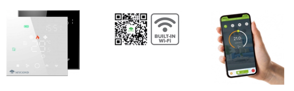 Sterowanie MyCond HPL za pomocą wbudowanego Wi-Fi, aplikacji mobilnej, termostatu wentylatora