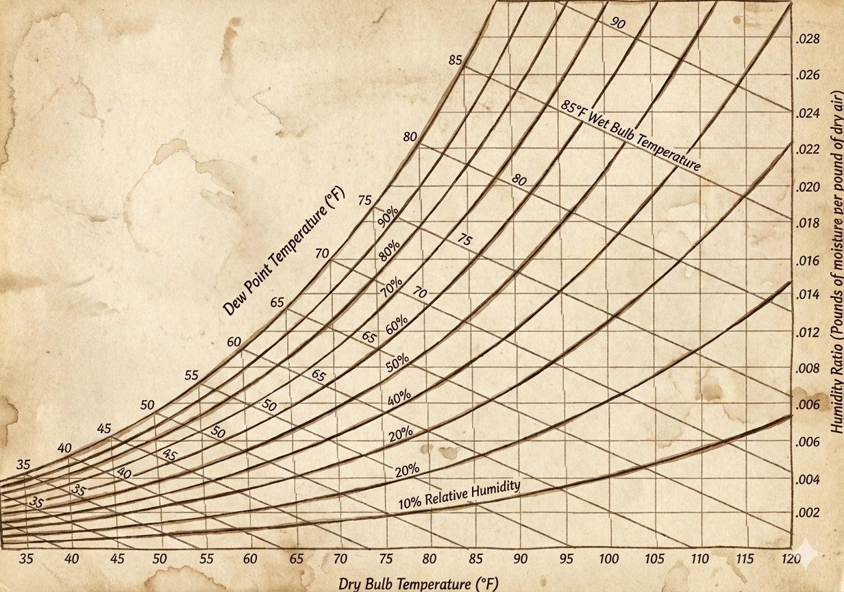 Diagram psychrometryczny, 7 kluczowych parametr&oacute;w wilgotnego powietrza dla HVAC