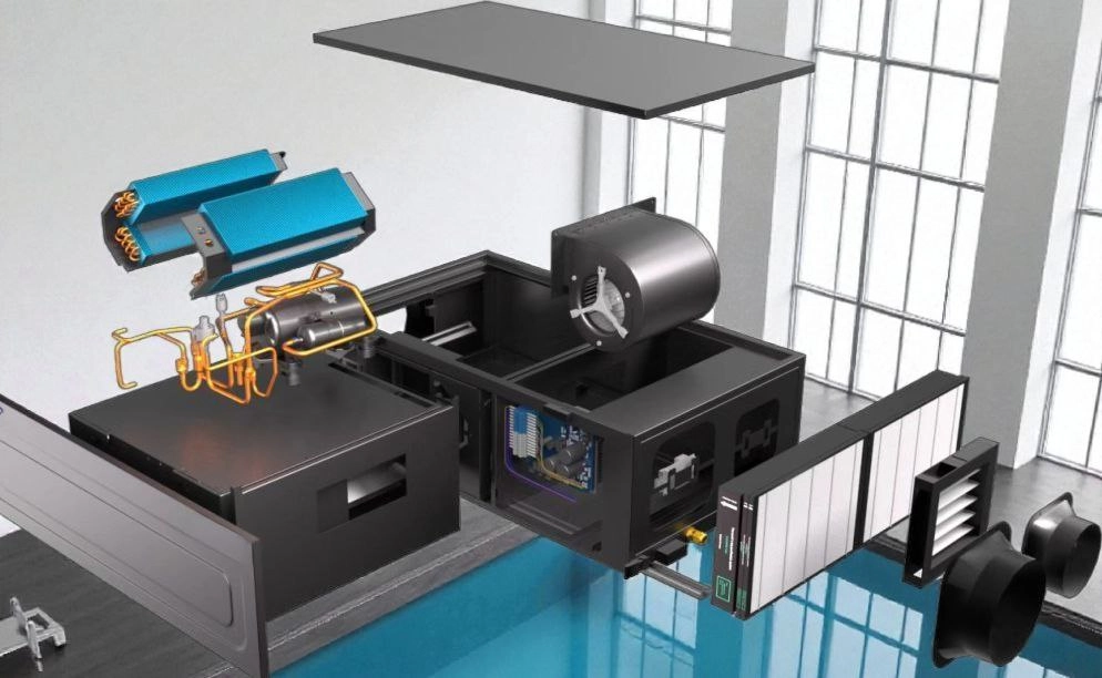 Kanałowy osuszacz do basenów, ogrzewanie powietrza Mycond MSHAC