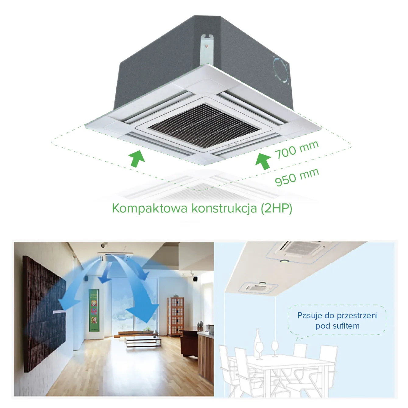 Kaseta czterostronna MyCond 840*840 kompaktowe wymiary innowacyjna konstrukcja i równomierny rozkład powietrza