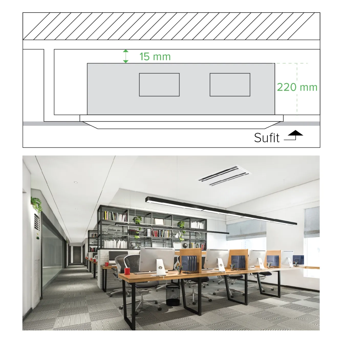 MyCond Dwustronna kaseta do instalacji w biurze, kompaktowa wysokość instalacji