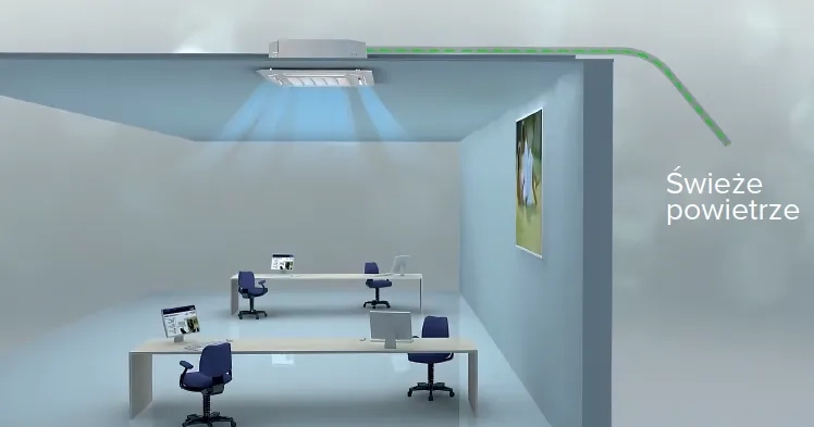 MyCond Kaseta czterostronna 840x840 nawiew świeżego powietrza klimatyzacja biurowa