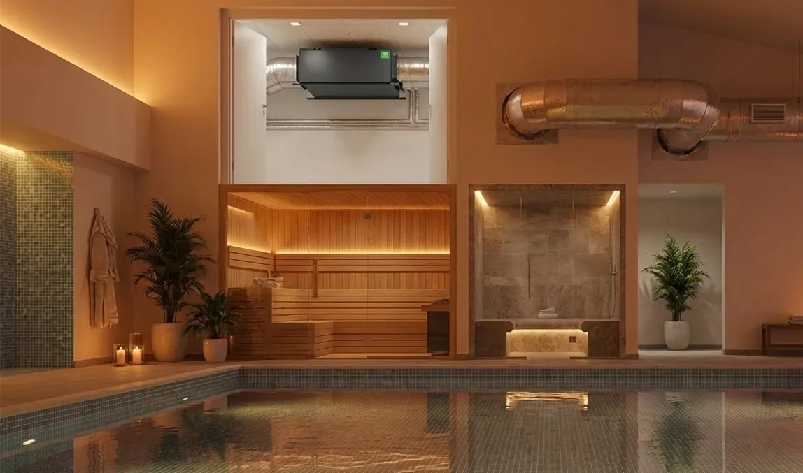 Wymagania dotyczące pomieszczenia dla osuszacza kanałowego MSHA(C): pomieszczenie techniczne, przewody powietrzne, przestrzeń i praca ciągła